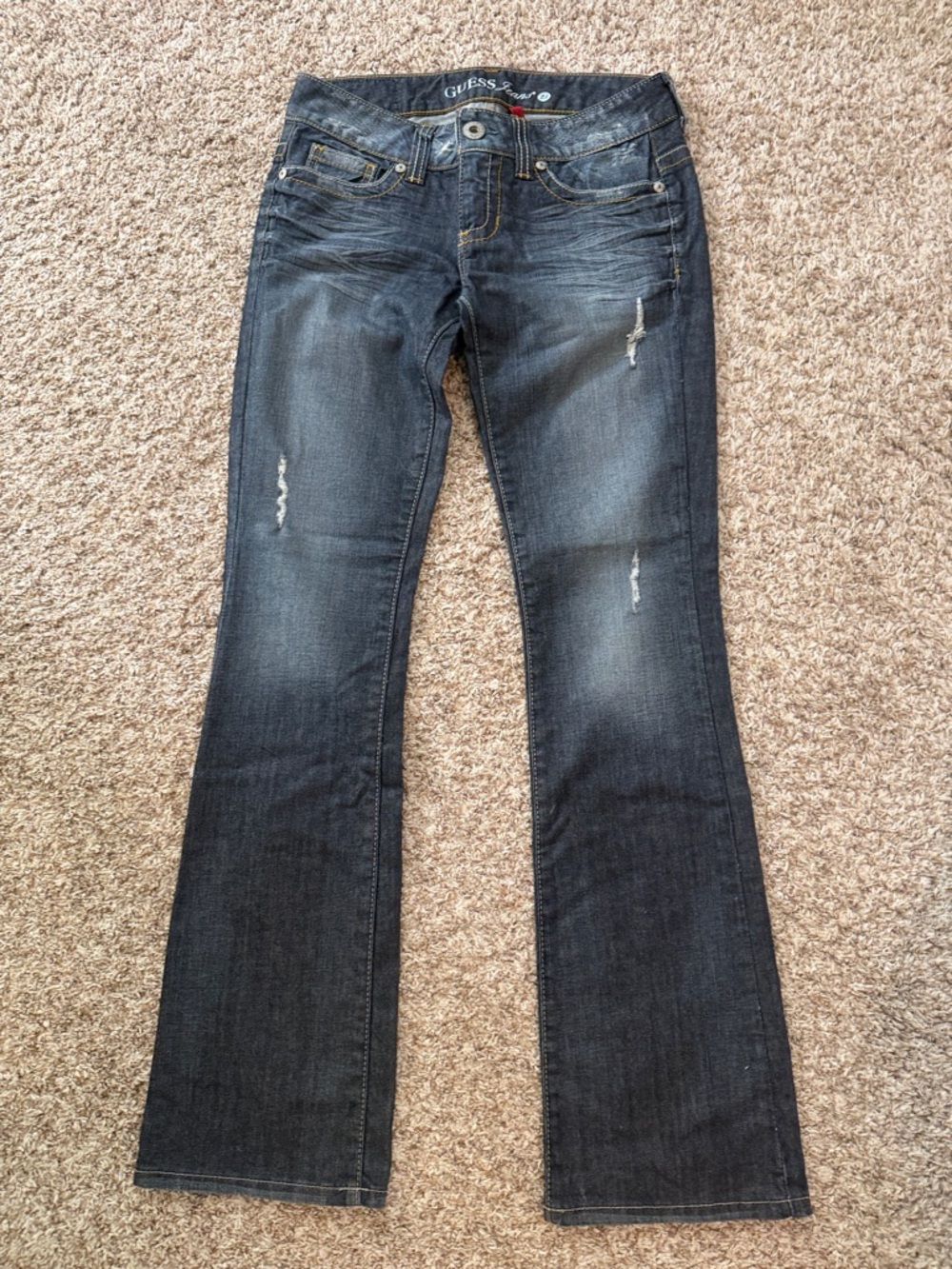 GUESS Dark Blue Flared Jeans with Light Distressing